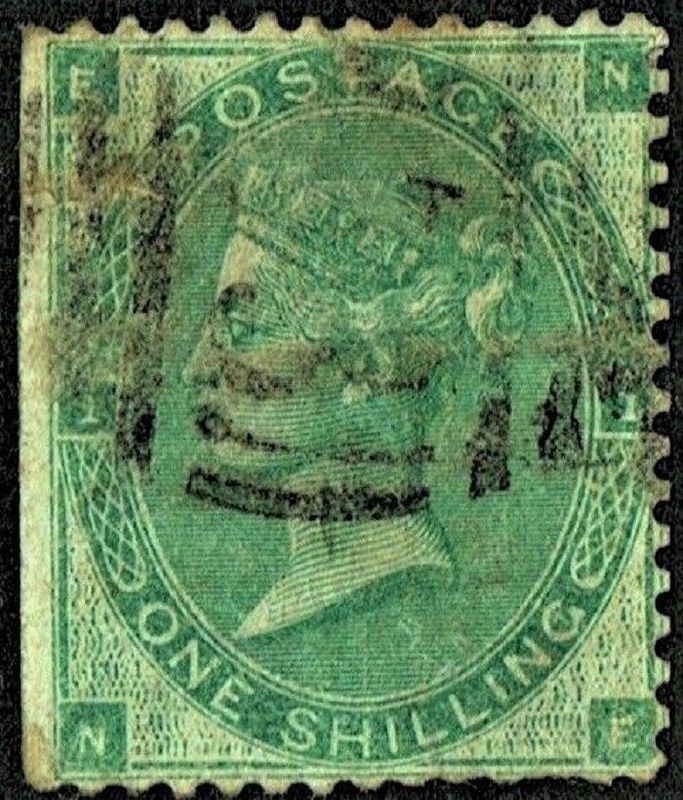 GB QUEEN VICTORIA, 1862, ERRORS, 1s DEEP GREEN, Sg.89, Mi.22b, Pl.1, EN-NE, Used
