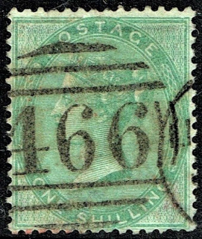 GB QUEEN VICTORIA, 1856, 1s PALE GREEN, Sg.72, Mi.15yb, Used