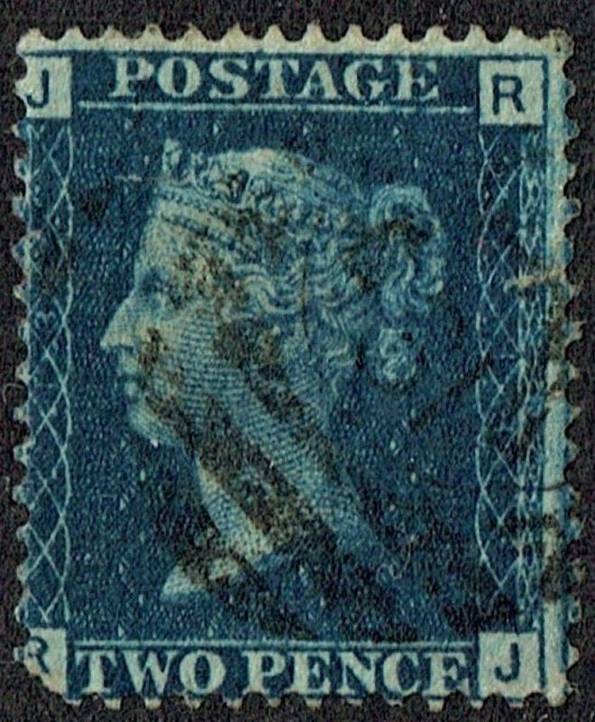 GB QUEEN VICTORIA, 1858, 2d DEEP BLUE, Sg.47, Pl.13, JR-RJ, Used, Damaged