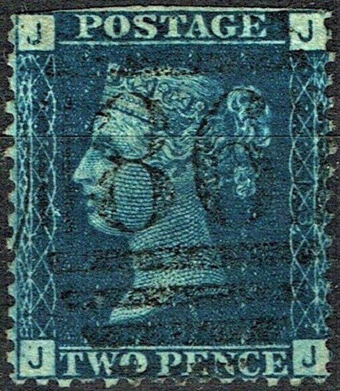 GB QUEEN VICTORIA, 1858, 2d DEEP BLUE, Sg.47, Pl.13, JJ-JJ, Used, Damaged
