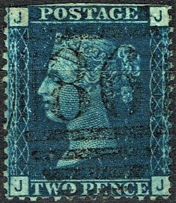 GB QUEEN VICTORIA, 1858, 2d DEEP BLUE, Sg.47, Pl.13, JJ-JJ, Used, Damaged