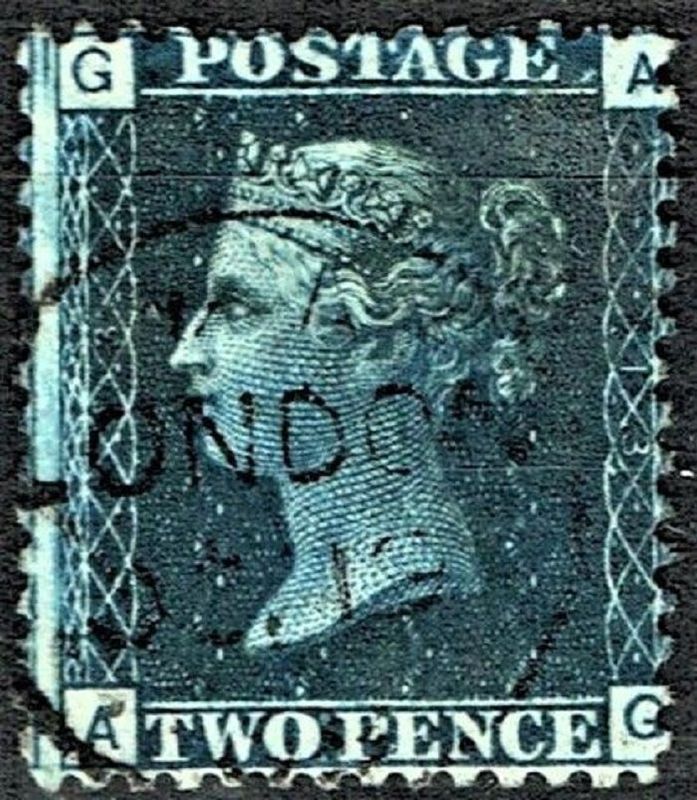 GB QUEEN VICTORIA, 1858, 2d DEEP BLUE, Sg.47, Pl.13, GA-AG, Used