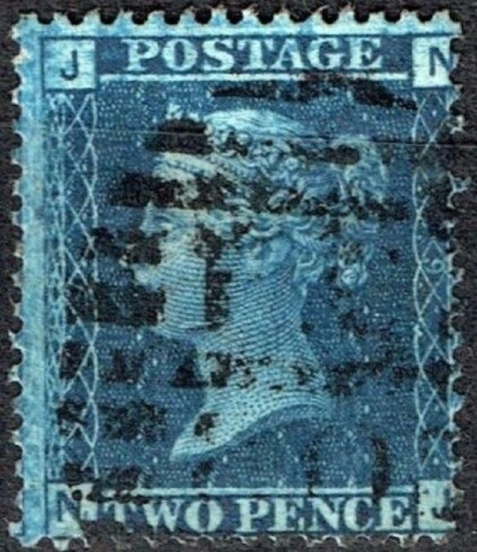 GB QUEEN VICTORIA, 1858, 2d DEEP BLUE, Sg.47, Pl.13, JN-NJ, Used