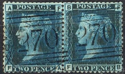 GB QUEEN VICTORIA, 1858, PAIR 2d BLUE, Sg.45, Pl.8, AF-FA, BF-FB, USED