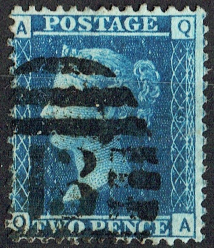 GB QUEEN VICTORIA, 1858, 2d BLUE, Sg.45, Pl.9, AQ-QA, USED