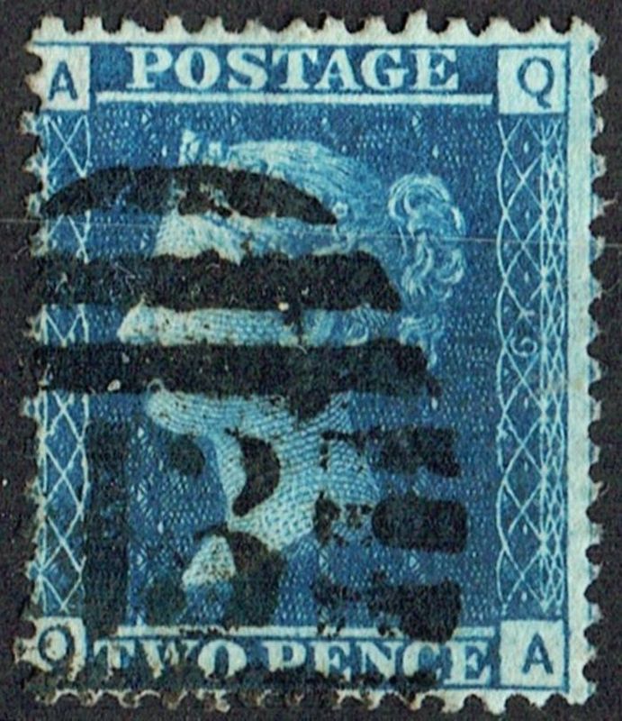 GB QUEEN VICTORIA, 1858, 2d BLUE, Sg.45, Pl.9, AQ-QA, USED