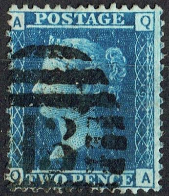 GB QUEEN VICTORIA, 1858, 2d BLUE, Sg.45, Pl.9, AQ-QA, USED