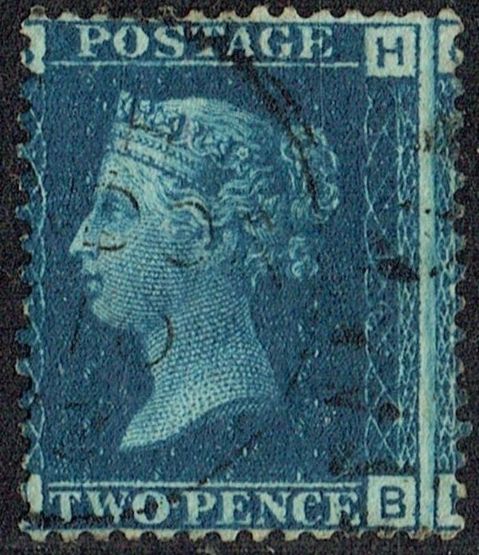 GB QUEEN VICTORIA 1858, 2d DEEP BLUE, Sg.47, Pl.14, BH-HB, Used