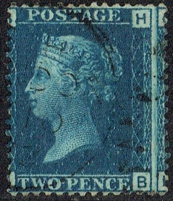 GB QUEEN VICTORIA 1858, 2d DEEP BLUE, Sg.47, Pl.14, BH-HB, Used