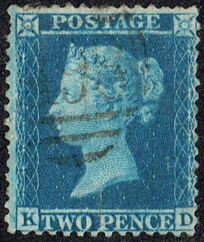 GB QUEEN VICTORIA, 1855, 2d BLUE, Pl.5, Sg.23a, Mi.13, KD, USED