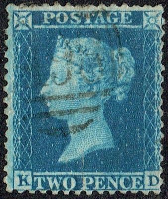 GB QUEEN VICTORIA, 1855, 2d BLUE, Pl.5, Sg.23a, Mi.13, KD, USED