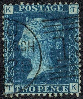 GB QUEEN VICTORIA 1872, ERRORS, 2d BLUE, Sg.47, Mi.17IIY, Pl.14, KT-TK, USED