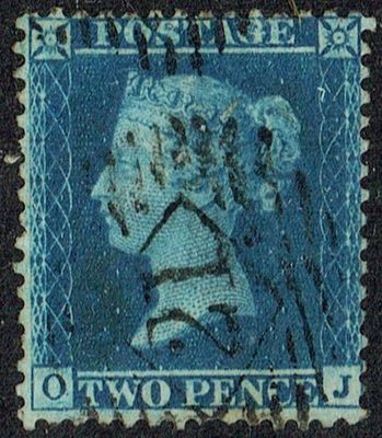 GB QUEEN VICTORIA, 1855, 2d BLUE, Pl.5, Sg.23a, Mi.13, OJ, USED
