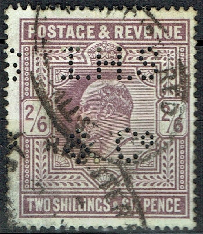 GB KING EDWARD VII, 1905, 2s6d LILAC, Sg.261, Mi.115Ixa, PERFIN, Used