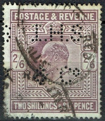 GB KING EDWARD VII, 1905, 2s6d LILAC, Sg.261, Mi.115Ixa, PERFIN, Used