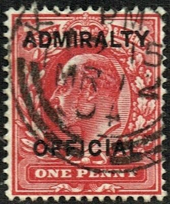 GB KING EDWARD VII, 1903, ADMIRALTY OFFICIAL, 1d SCARLET, Sg.O102, Mi.D2I, USED/ FU
