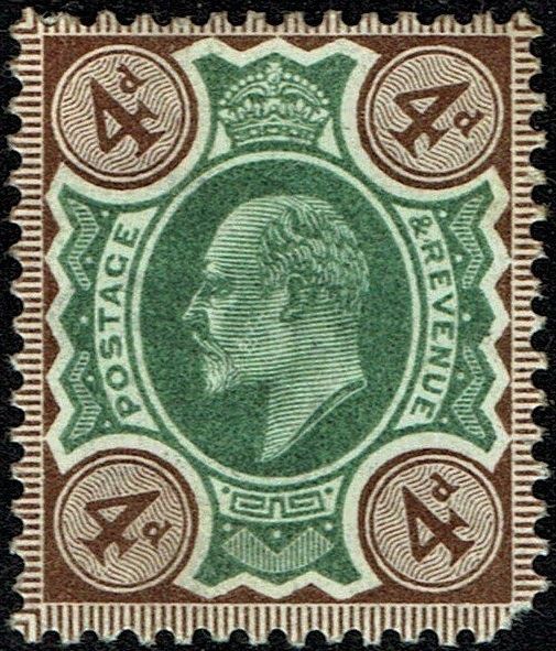 GB KING EDWARD VII, 1902, 4d GREEN & CHOCOLATE-BROWN, Sg.236, Mi.109Iwc, Mint