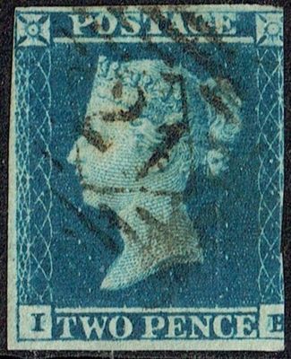 GB QUEEN VICTORIA, 1841, 2d BLUE, Sg.14, Mi.4, 3 MARGINS, IB, Used