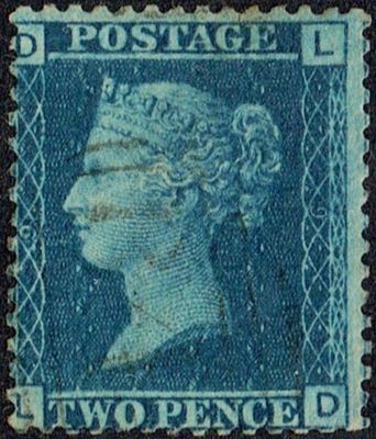GB QUEEN VICTORIA, 1858, 2d BLUE, Sg.45, Pl.9, DL-LD, USED