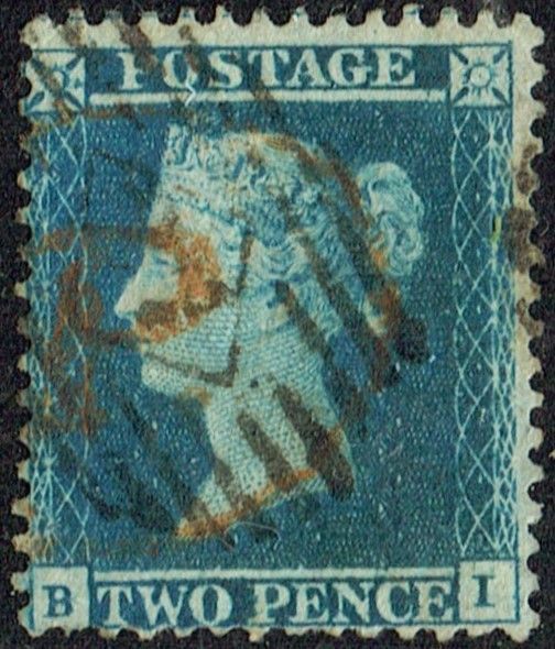 GB QUEEN VICTORIA, 1854, 2d BLUE, Pl.5, Sg.19, BI, USED, DAMAGED