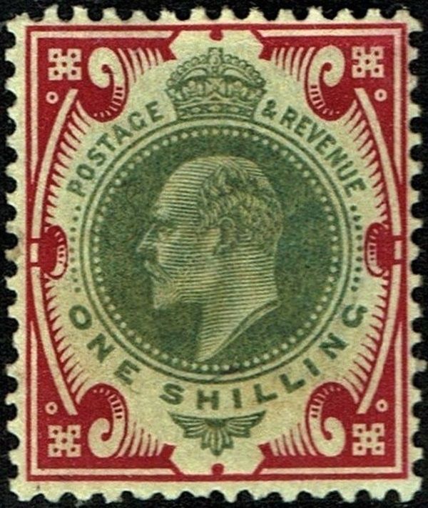 GB KING EDWARD VII, 1902, 1s DULL GREEN & CARMINE, Sg.257, Mi.114Iwa, MINT