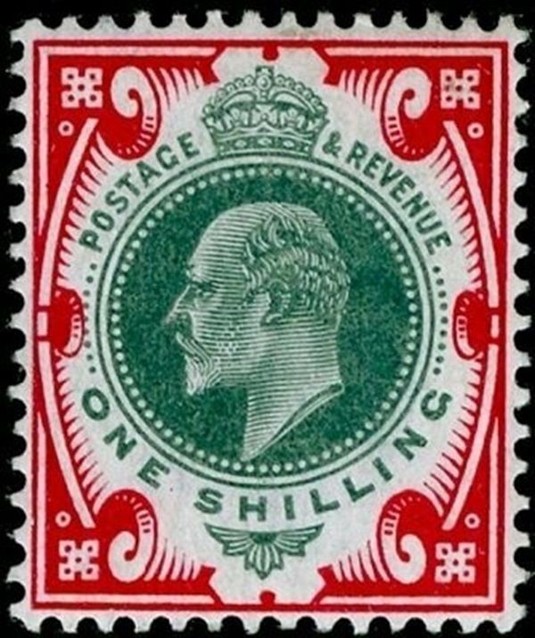 GB KING EDWARD VII, 1902, 1s DULL GREEN & PALE CARMINE, Sg.259, Mi.114Iwx, MNH
