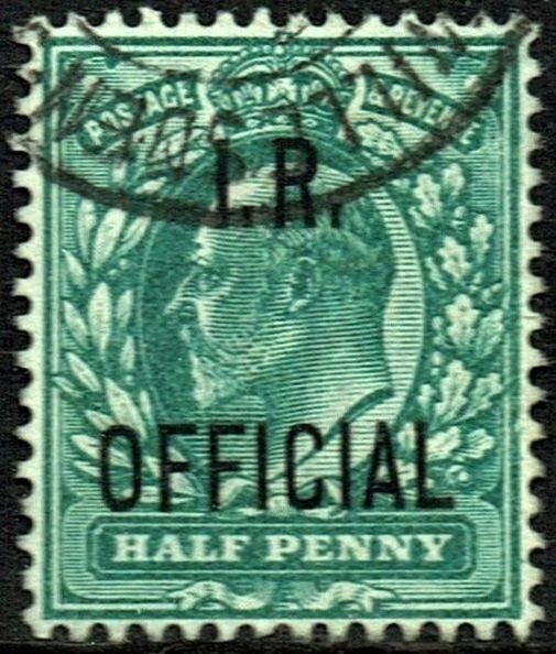 GB KING EDWARD VII, 1902, ERRORS, I.R.OFFICIAL, ½d BLUE-GREEN, Sg.O20, Mi.D56, USED
