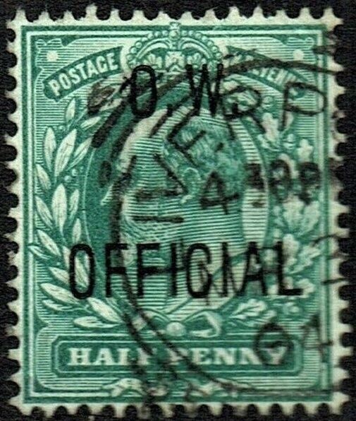 GB KING EDWARD VII, 1902, O.W.OFFICIAL ½d BLUE-GREEN, Sg.O36, Mi.D69, USED-FINE USED
