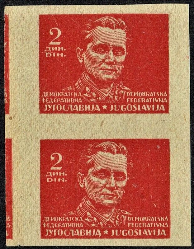 YUGOSLAVIA, 1945, PARTISAN MOTIVES - TITO, PRINT TRIAL, 2d RED CHALK PAPER, MNH