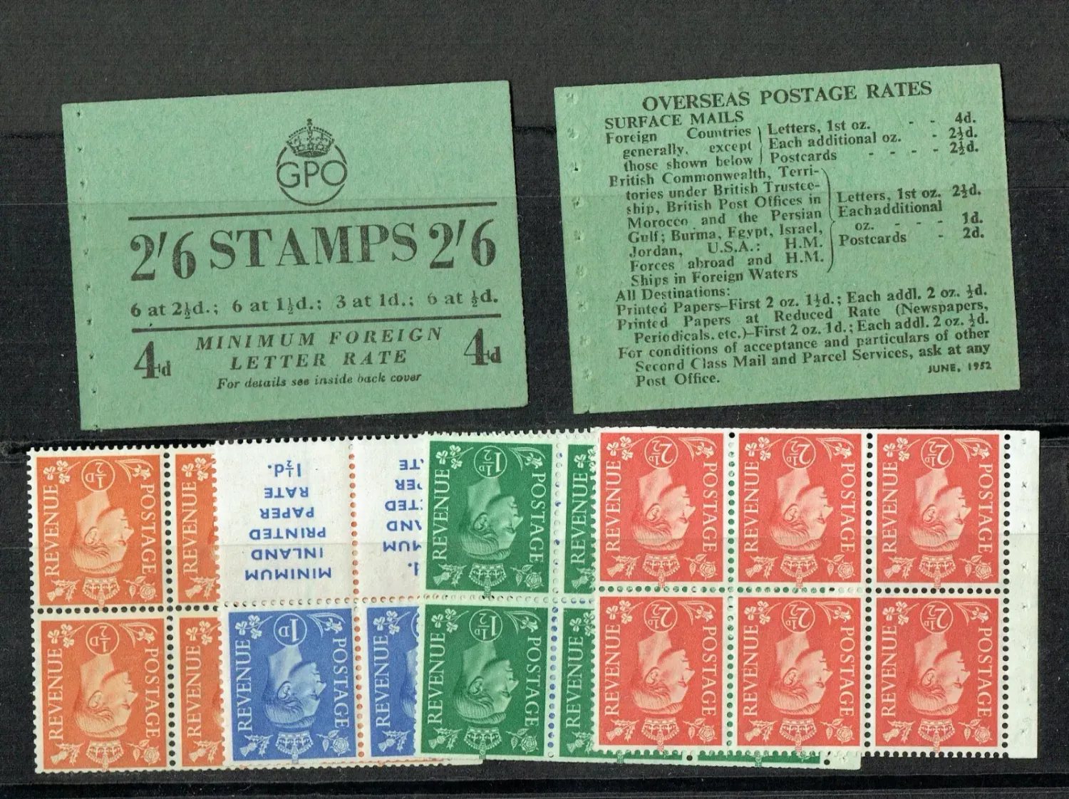 GB KING GEORGE VI, 1937-47, ERRORS, COMPLETE BOOKLET PANE, wmk INVERTED, MNH