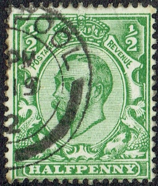 GB KING GEORGE V, 1912, ERROR, ½d YELLOW-GREEN, Sg.340a, Mi.123IIb, Used