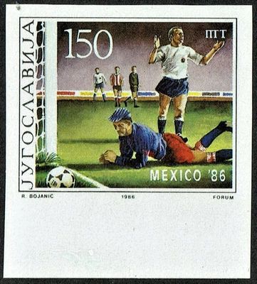 YUGOSLAVIA, MEXICO 1986 FOOTBALL WORLD CUP, 150d IMPERFORATED, PRINT TRIAL, MNH