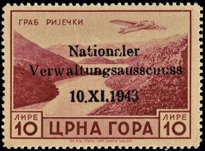 GERMAN OCCUPATION OF MONTENEGRO, 2nd WW, 10L NATIONALER, BROWN-RED, OVERPRINT, MNH/Mint