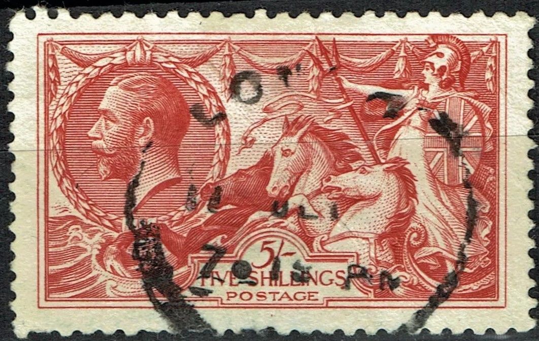 GB KING GEORGE V 1915, ERROR, SEAHORSE 5s ROSE-RED, SG409/410, Used