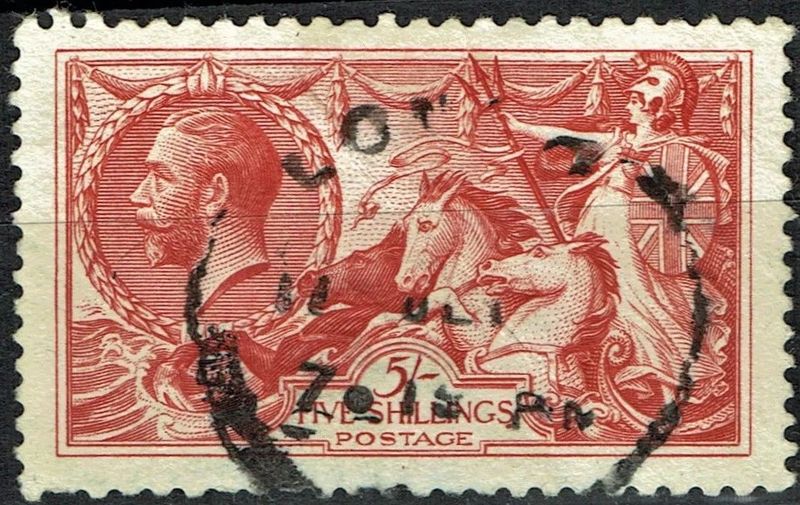 GB KING GEORGE V 1915, ERROR, SEAHORSE 5s ROSE-RED, SG409/410, Used