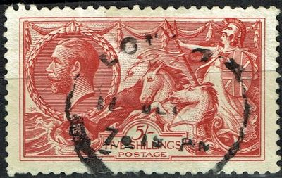 GB KING GEORGE V 1915, ERROR, SEAHORSE 5s ROSE-RED, SG409/410, Used