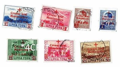 GERMAN OCCUPATION OF MONTENEGRO RED CROSS OVERPRINT Mi. 29-35 Complete Set, Fine Used GERMAN OCCUPATION OF MONTENEGRO RED CROSS OVERPRINT Mi. 29-35 Complete Set, Fine Used