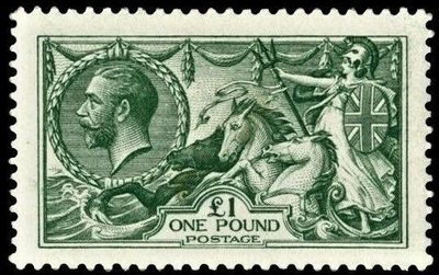 GB KING GEORGE V, 1913, SEAHORSE, £1 DEEP GREEN, Sg.403, Mi.144a, MNH GB KING GEORGE V, 1913, SEAHORSE, £1 DEEP GREEN, Sg.403, Mi.144a, MNH