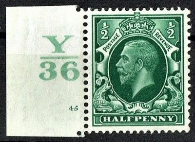 GB KING GEORGE V 1934, ½d GREEN SG 439, Control Y36, Cylinder 45(No Dot), MNH GB KING GEORGE V 1934, ½d GREEN SG 439, Control Y36, Cylinder 45(No Dot), MNH