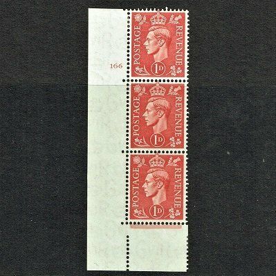 GB KING GEORGE VI 1937, 1d SCARLET Cylinder 166(NO Dot), Mi199X, SG463, MNH/Mint GB KING GEORGE VI 1937, 1d SCARLET Cylinder 166(NO Dot), Mi199X, SG463, MNH/Mint