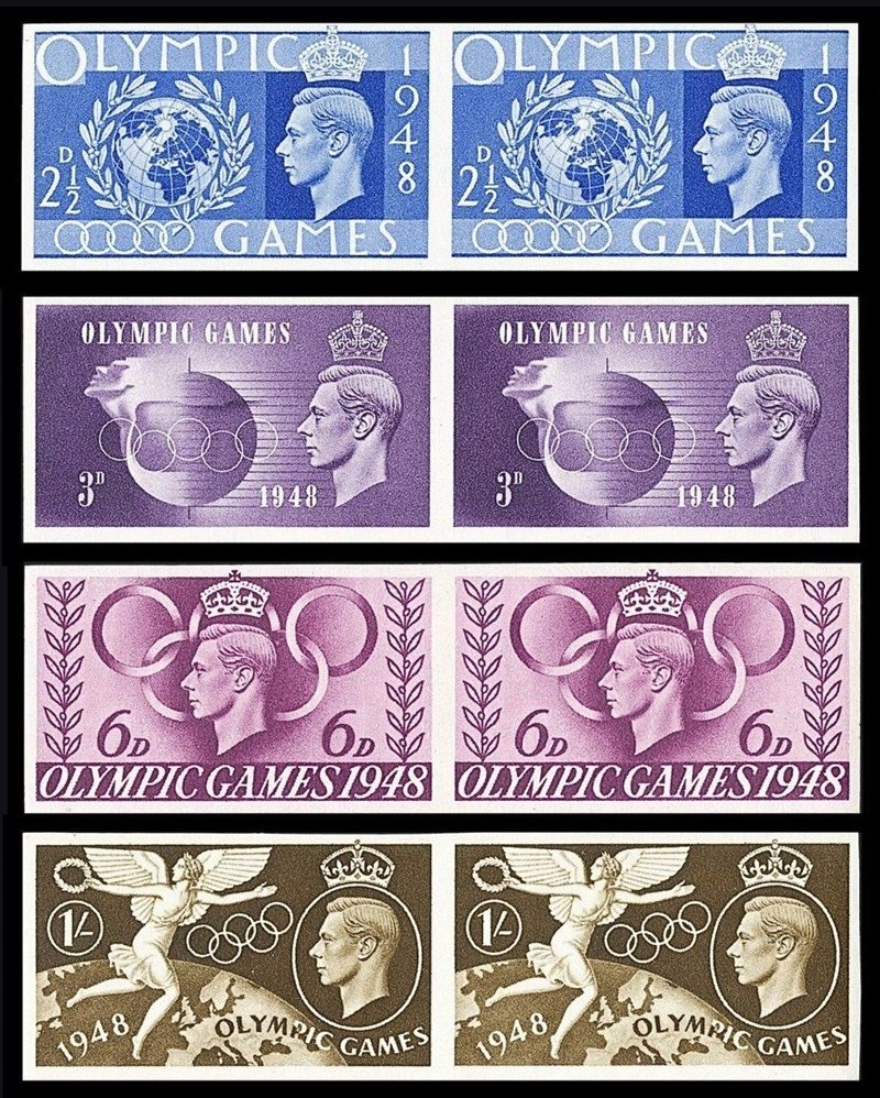 GB KING GEORGE VI, OLYMPIC GAMES 1948, IMPERF, COMPLETE SET IN PAIRS, MNH GB KING GEORGE VI, OLYMPIC GAMES 1948, IMPERF, COMPLETE SET IN PAIRS, MNH
