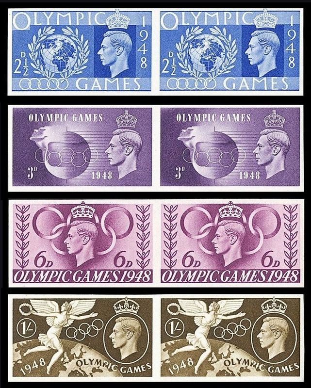 GB KING GEORGE VI, OLYMPIC GAMES 1948, IMPERF, COMPLETE SET IN PAIRS, MNH