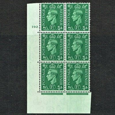 GB KING GEORGE VI 1951, ERROR, 1½ PALE GREEN Cylinder 192(Dot), Mi248X, SG505, MNH/Mint GB KING GEORGE VI 1951, ERROR, 1½ PALE GREEN Cylinder 192(Dot), Mi248X, SG505, MNH/Mint