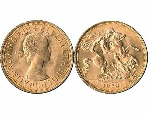 GB QUEEN ELIZABETH II 1958 FULL SOVEREIGN COIN GB QUEEN ELIZABETH II 1958 FULL SOVEREIGN COIN