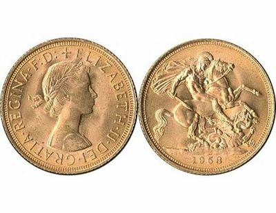 GB QUEEN ELIZABETH II 1958 FULL SOVEREIGN COIN GB QUEEN ELIZABETH II 1958 FULL SOVEREIGN COIN