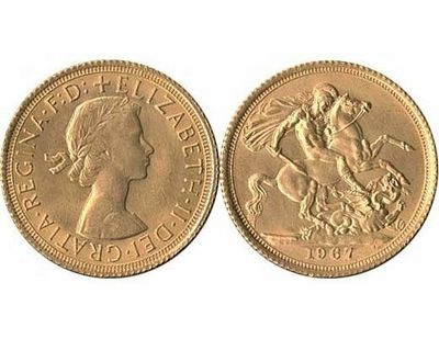 GB QUEEN ELIZABETH II 1967 FULL SOVEREIGN COIN GB QUEEN ELIZABETH II 1967 FULL SOVEREIGN COIN