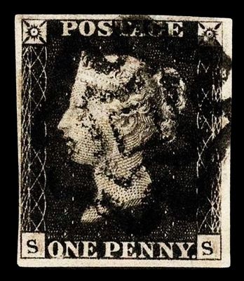 gb queen victoria 1840, 1d black penny pl.10, s-s, sg1, mi.1, used/fu