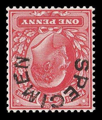 GB KING EDWARD 1902, 1d SCARLET, SG219, SPECIMEN, WMK INVERTED, MNH