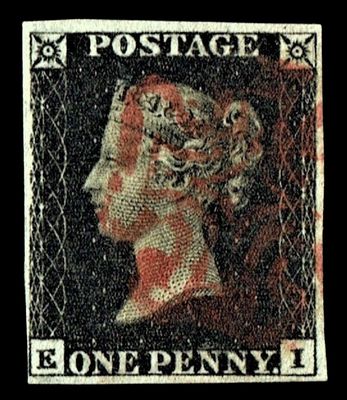 GB QUEEN VICTORIA 1840, 1d BLACK PENNY, 4 MARGIN, E-I, MALTESE CROSS