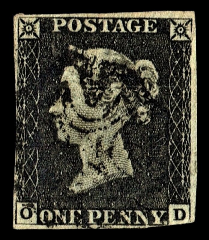 GB QUEEN VICTORIA 1840, 1d BLACK PENNY, 4 MARGIN, O-D, MALTESE CROSS GB QUEEN VICTORIA 1840, 1d BLACK PENNY, 4 MARGIN, O-D, MALTESE CROSS